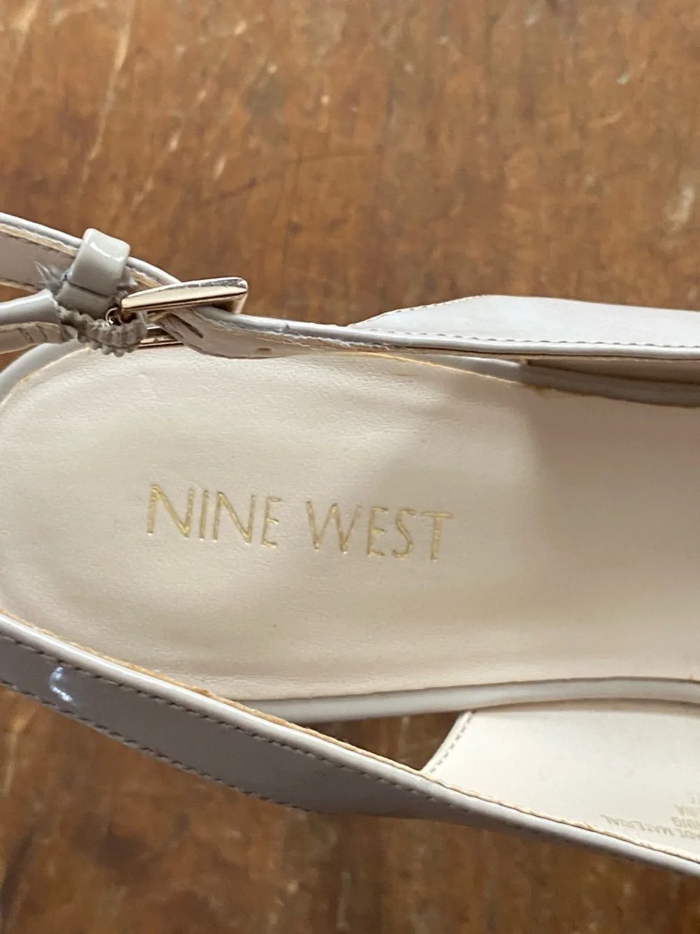Nine West Taupe Patent Peep-Toe Slingback Heels - Picture 4 of 15